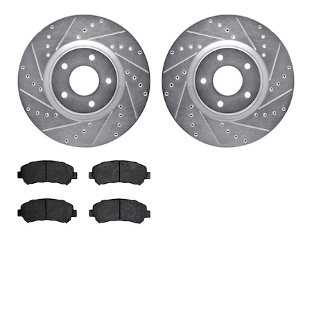 7302-67117, Rotors-Drilled And Slotted-Silver With 3000 Series Ceramic Brake Pads, Zinc Coated